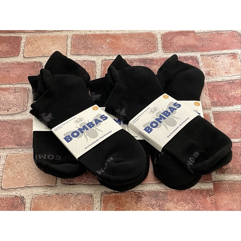 Bombas 5 Pairs Black Ankle Sock Size Large